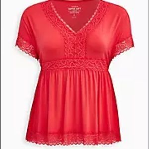 Torrid Super Soft Bright Berry Lace Babydoll Top
